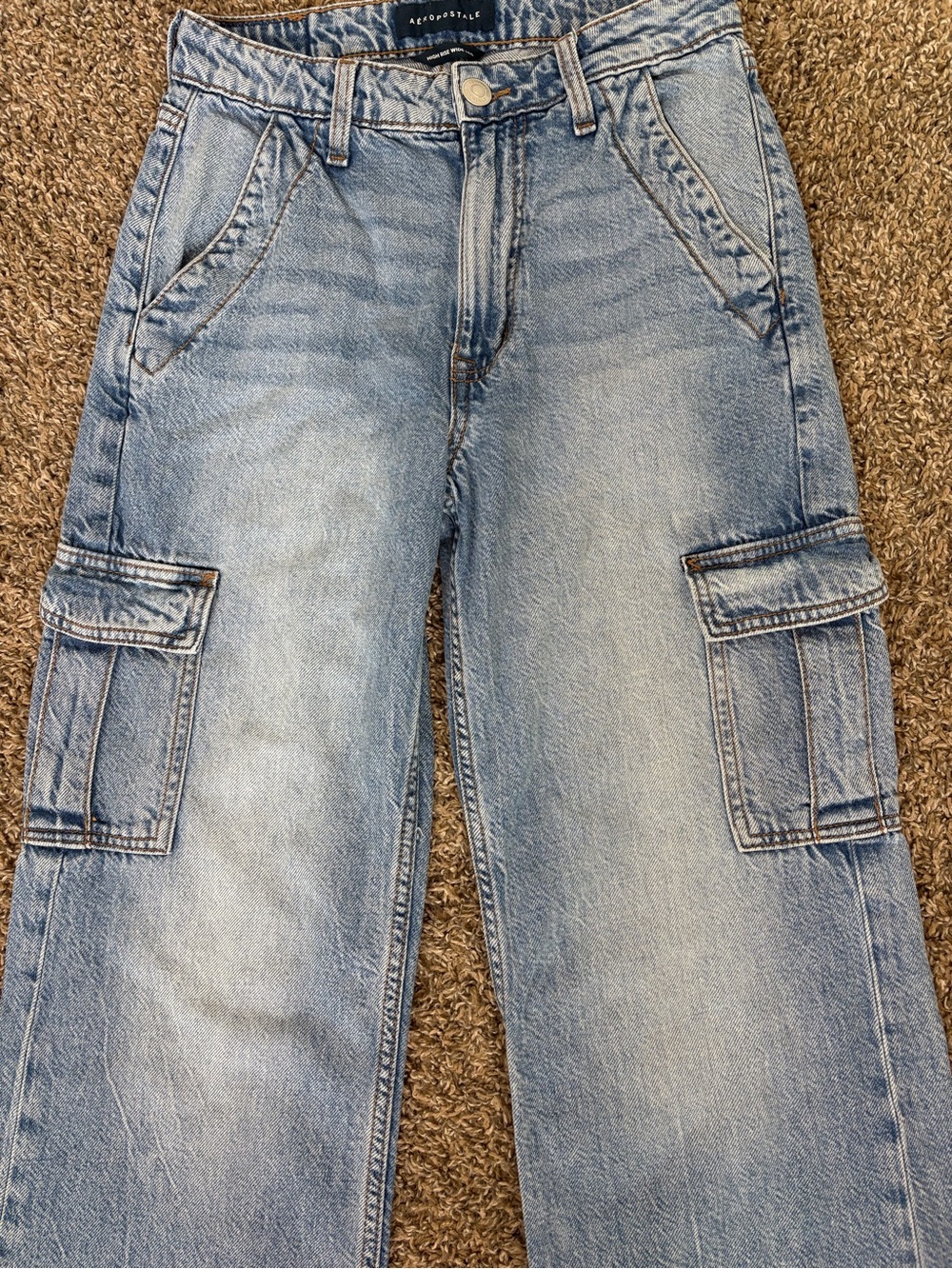 Aeropostale Jeans Womens Size 2 Wide Leg Cargo High Rise Blue - Picture 3 of 10